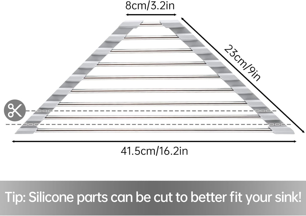 Tomorotec Triangle Roll-Up Dish Drying Rack for Sink Corner Small Foldable Stainless Steel Over The Sink Multipurpose Kitchen Drainer Caddy Organizer Storage Space Saver Shelf Holder (Gray)