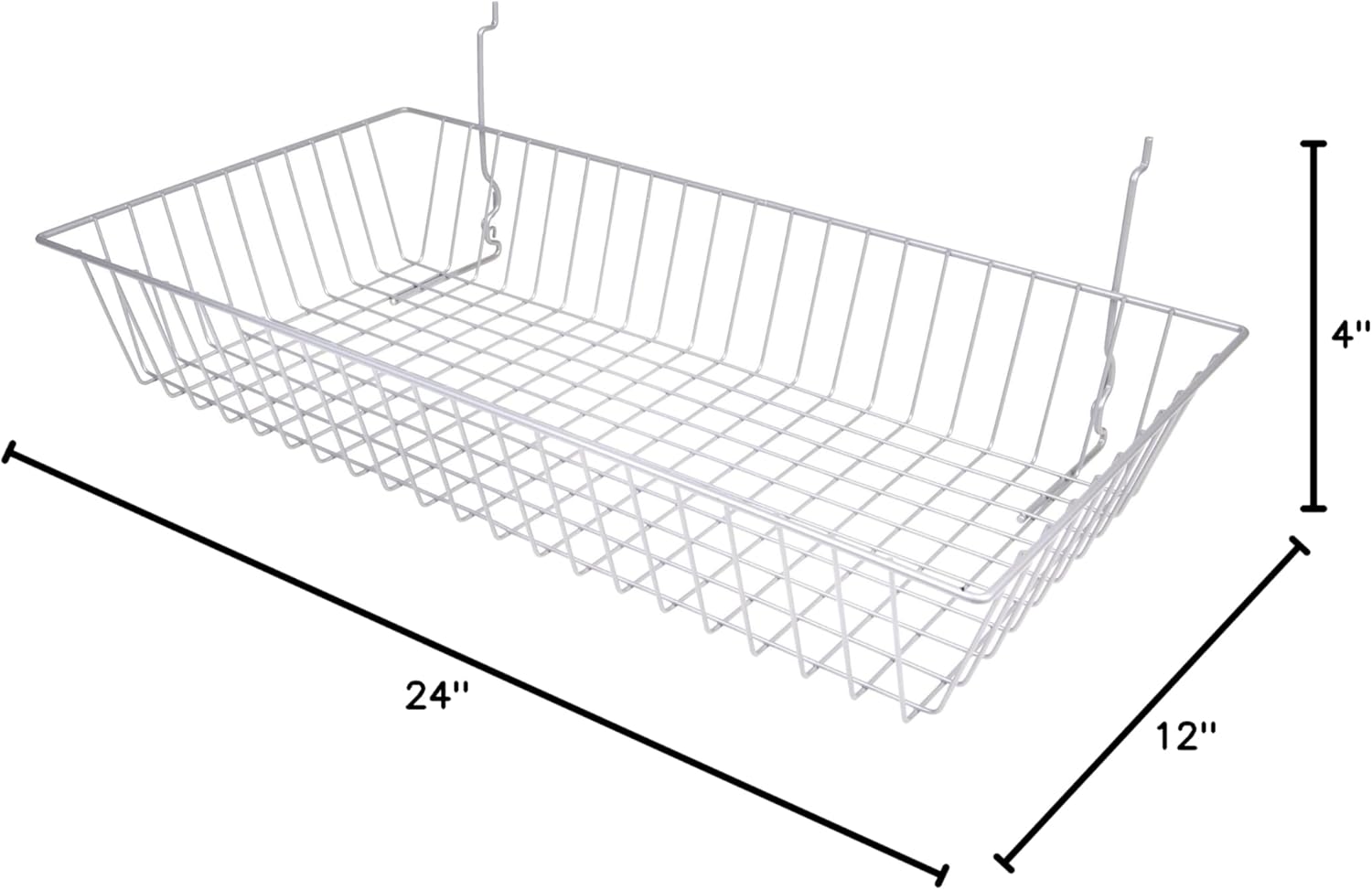 Only Garment Racks #5624C (Pack of 6) Chrome Wire Baskets for Grid Wall, Slat Wall or Pegboard - Merchandiser Baskets, Chrome Wire Basket 24" L x 12" D x 4" H (Set of 6) (Pack of 6)