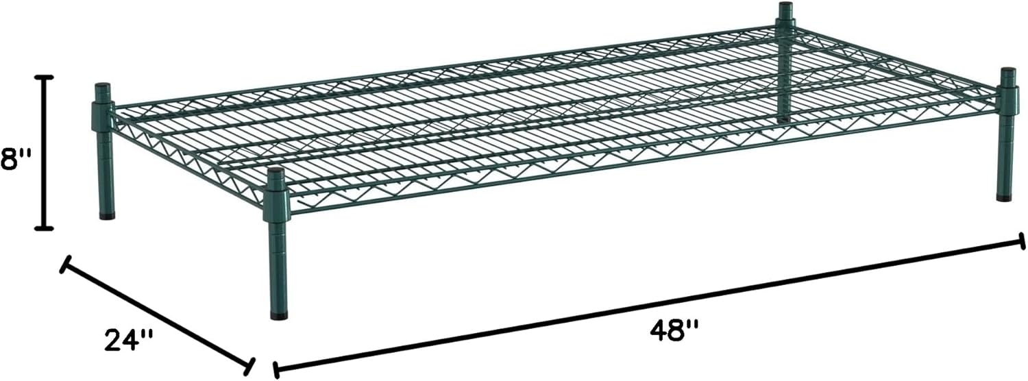 24" x 48" NSF Green Wire Stationary Dunnage Storage Rack with 8" Posts Ideal for Commercial Kitchen Home Garage Warehouse Shelters