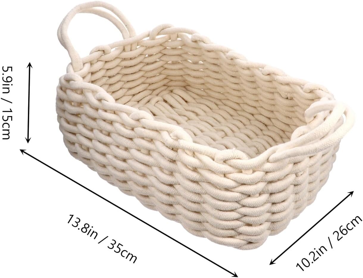Uonlytech Decorative Cotton Storage Basket with Handle for Nursery and Snacks Large Woven Organizer for Home Multifunctional Storage Bin for Pantry Bedroom and Craft