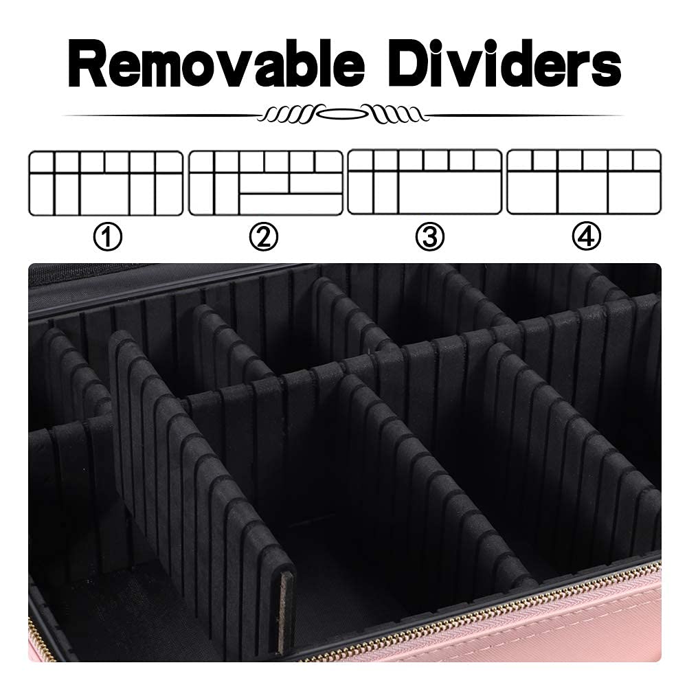 gzcz Large Capacity Travel Makeup Case Organizer,Professional Cosmetic Bags for Women,Waterproof PU Leather Makeup Bag with Adjustable Dividers and Shoulder Strap for Brushes and Jewelry