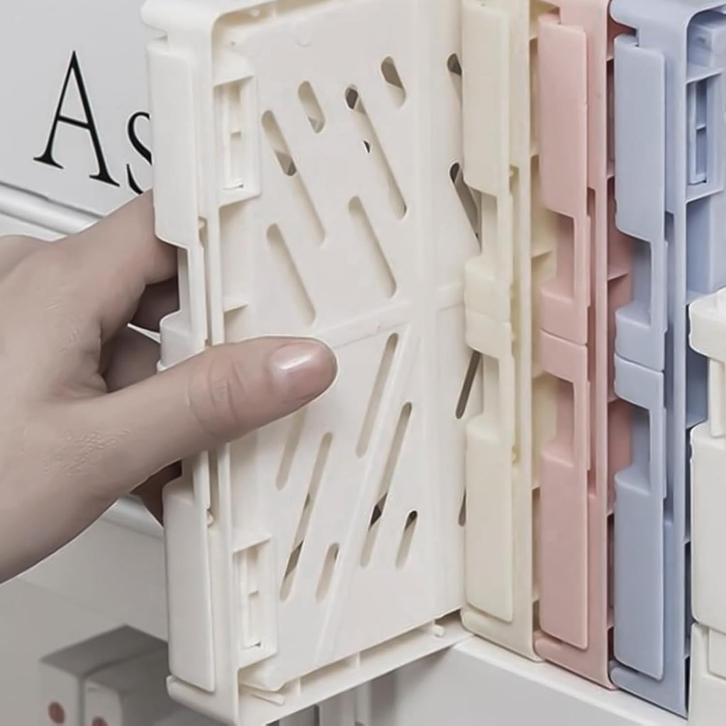 Small Pastel Plastic Storage Bins 2Pcs Foldable Pastel Crates Plastic Basket Colorful Storage Containers Baskets for Classroom Kitchen Office Bedroom Desktop Home Decor (Blue 9.8" x 6.5" x 3.8")