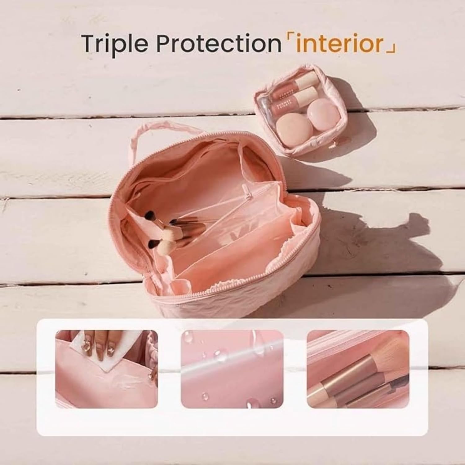 Travel Makeup Bag, Wide Open Expandable Lay-Flat Cosmetic Case, Padded Organizer for Toiletries & Brushes Large Capacity with Compartments