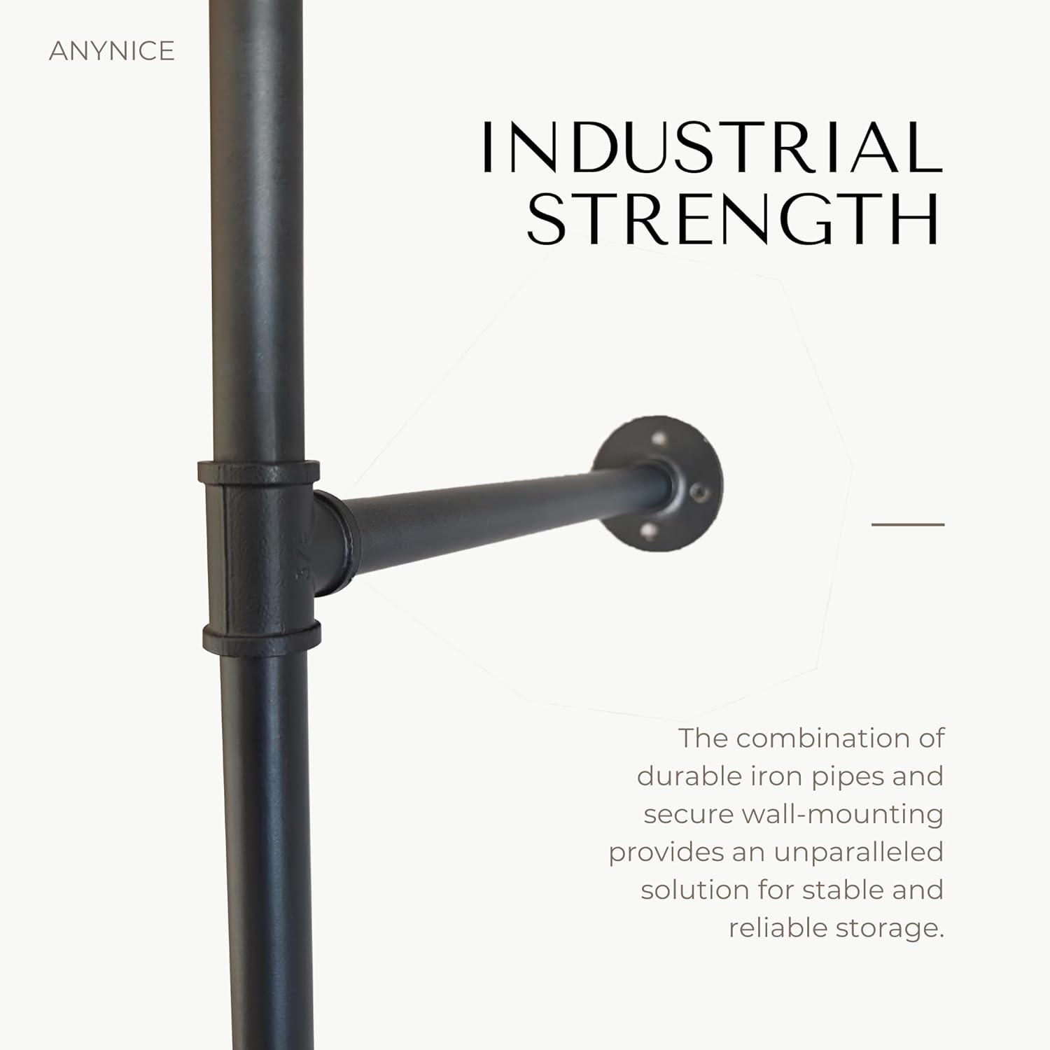 Industrial Pipe Clothing Rack, Heavy Duty Wall Mounted Clothes Rack, Retail Display Hanging Garment Rod for Laundry Rooms, Closet Storage, 14.6x75x82.7 Inches, Model K06