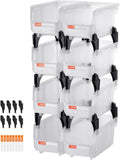VEVOR Plastic Stackable Storage Bins, 10.9 x 5.5 x 5.1 inch (8 Pack), Plastic Containers for Organizing & Storage Bins for Closet, Garage, Small Parts, Office Supplies, Other Accessories, Transparent