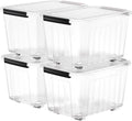 Nazhura 97 Quart Plastic Storage Bin, Stackable and Nestable Storage Boxes with Lids and Secure Latching Buckles, Large Storage Container (Clear, 97Quart-4Pack)