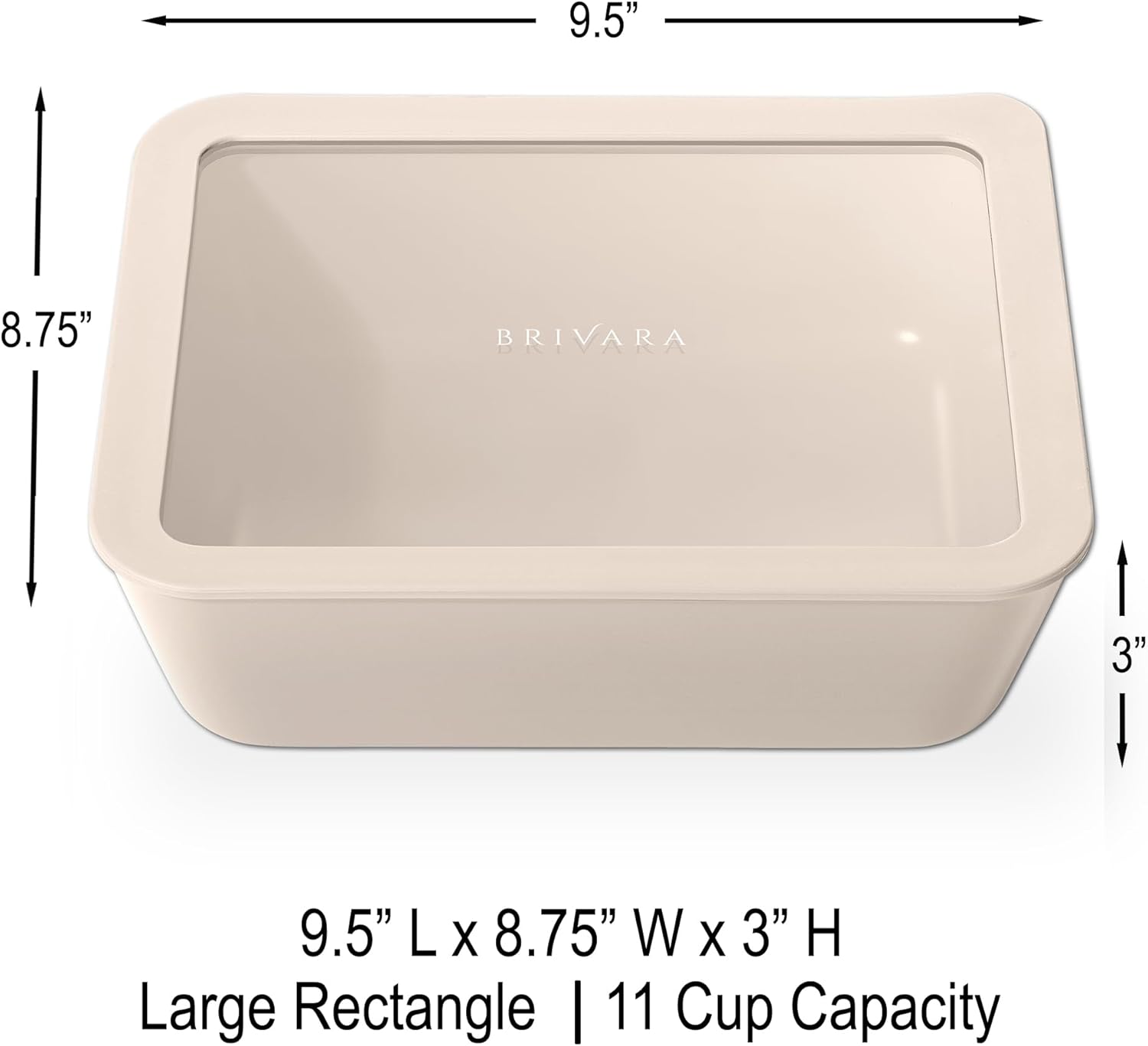 Ceramic Coated Glass Food Storage Container | No PTFE, PFOA, PFAS, and BPA | Reusable Non Toxic Meal Prep Container with Glass Lid | Easy To Store | 11 Cup Rectangle [Crema]