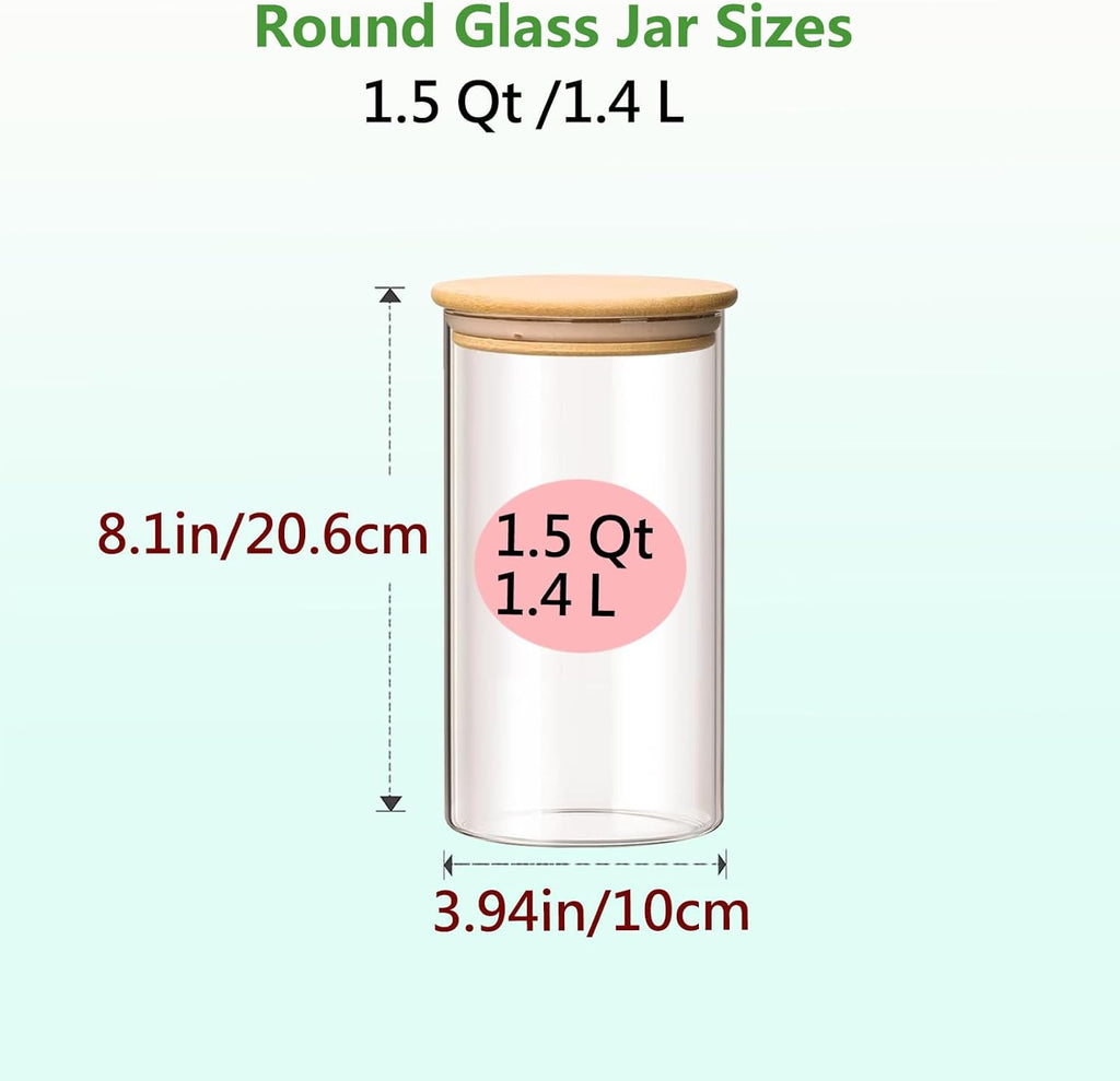 1.5 Qt Round Glass Storage Containers with Lids, Clear Food Storage Container Jar with Sealing Bamboo Lid for Noodles Flour Cereal Rice Sugar Tea Coffee Beans, Round Set of 3
