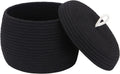 Sea Team Round Cotton Rope Storage Basket with Lid, Decorative Woven Storage Bin, Pot, Caddy, Organizer, Container for Snacks, Towels, Plants, 10 x 7.5 Inches (Small, Black)
