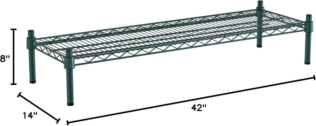 14" x 42" NSF Green Wire Stationary Dunnage Storage Rack with 8" Posts Ideal for Commercial Kitchen Home Garage Warehouse Shelters