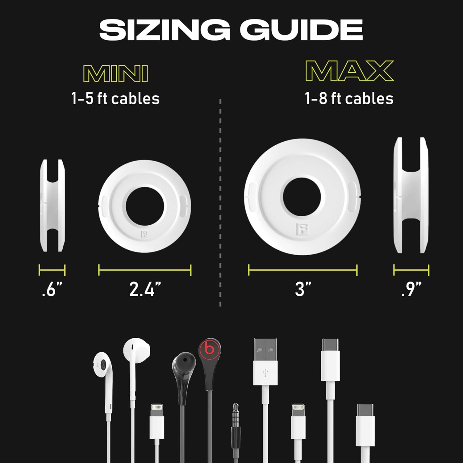 Side Winder Mini and Max Headphone, Earbud and Charging Cable Winder and Organizer Perfect for Wrapping Earbuds and Cords for Travel and Organization 4-Pack (White, Mini)