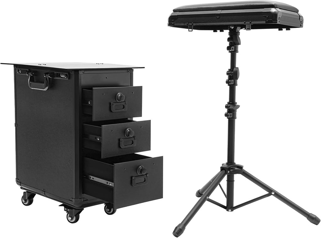 Rolling Makeup Case, 3 Drawers Tattoo Travel Case Makeup Case with Combination Lock for Beauty Salons and Barber Shops 16.54 x 11 x 20.87 Inch Black