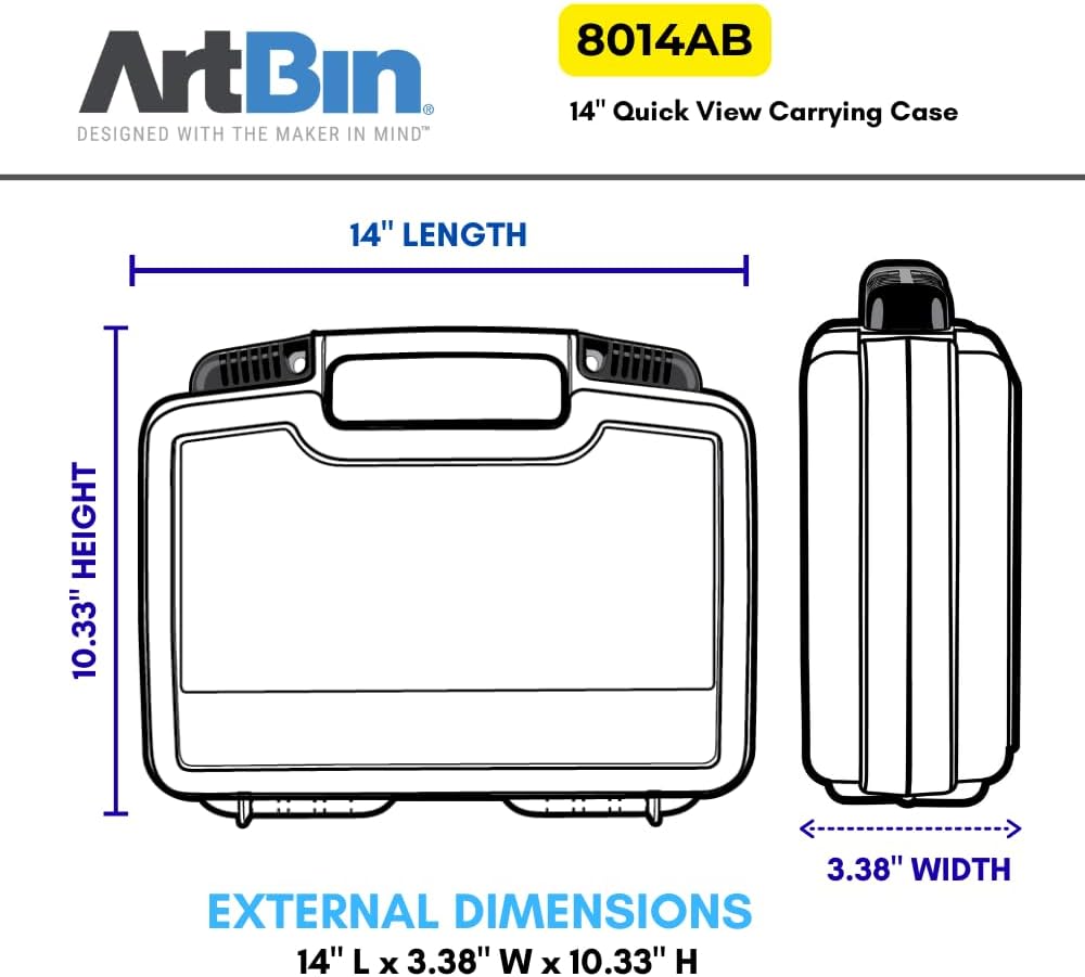 ArtBin 8014AB 14 Inch Quick View Carrying Case - 14 in. x 3.375 in. x 10.25 in., Lockable Art and Craft Supply Storage with Latches and Handles, Portable, Clear