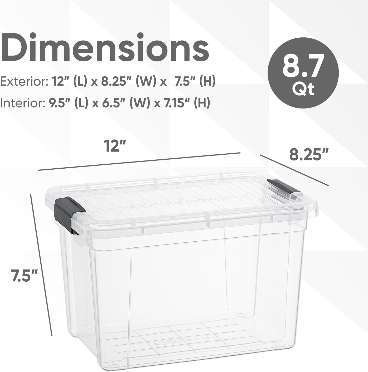 Superio Clear Storage Boxes with Lids, 8.7 Quart Plastic Container Bins for Organizing, Stackable Crates, BPA Free, Non Toxic, Odor Free, Organizers for Home, Office and Dorm, 6 Pack