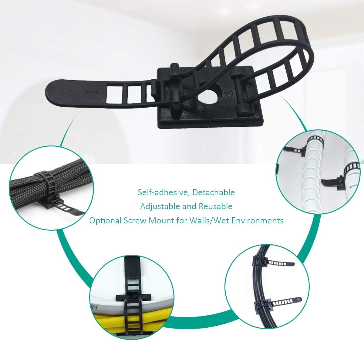 1000 Pieces Cable Management Desk Cord Organizer Cable Ties Wire Fasteners Clips