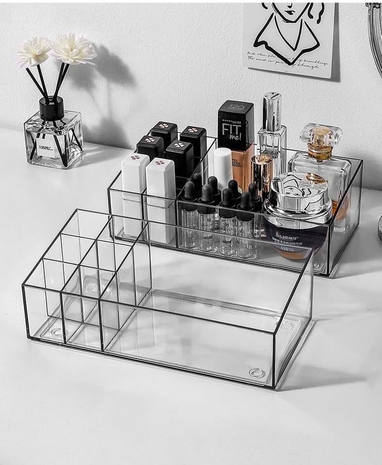 Clear Acrylic Makeup Organizer | Vanity Tray for Lipstick, Perfumes, Eyeshadow & Cosmetics