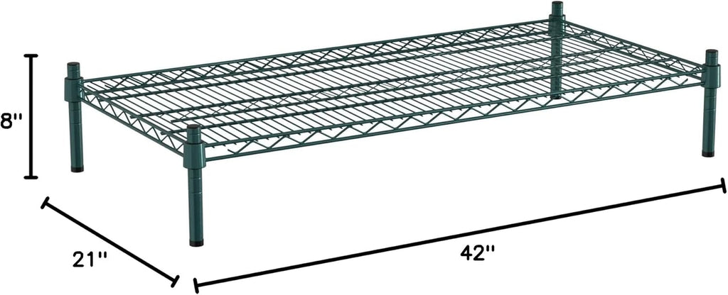 21" x 42" NSF Green Wire Stationary Dunnage Storage Rack with 8" Posts Ideal for Commercial Kitchen Home Garage Warehouse Shelters