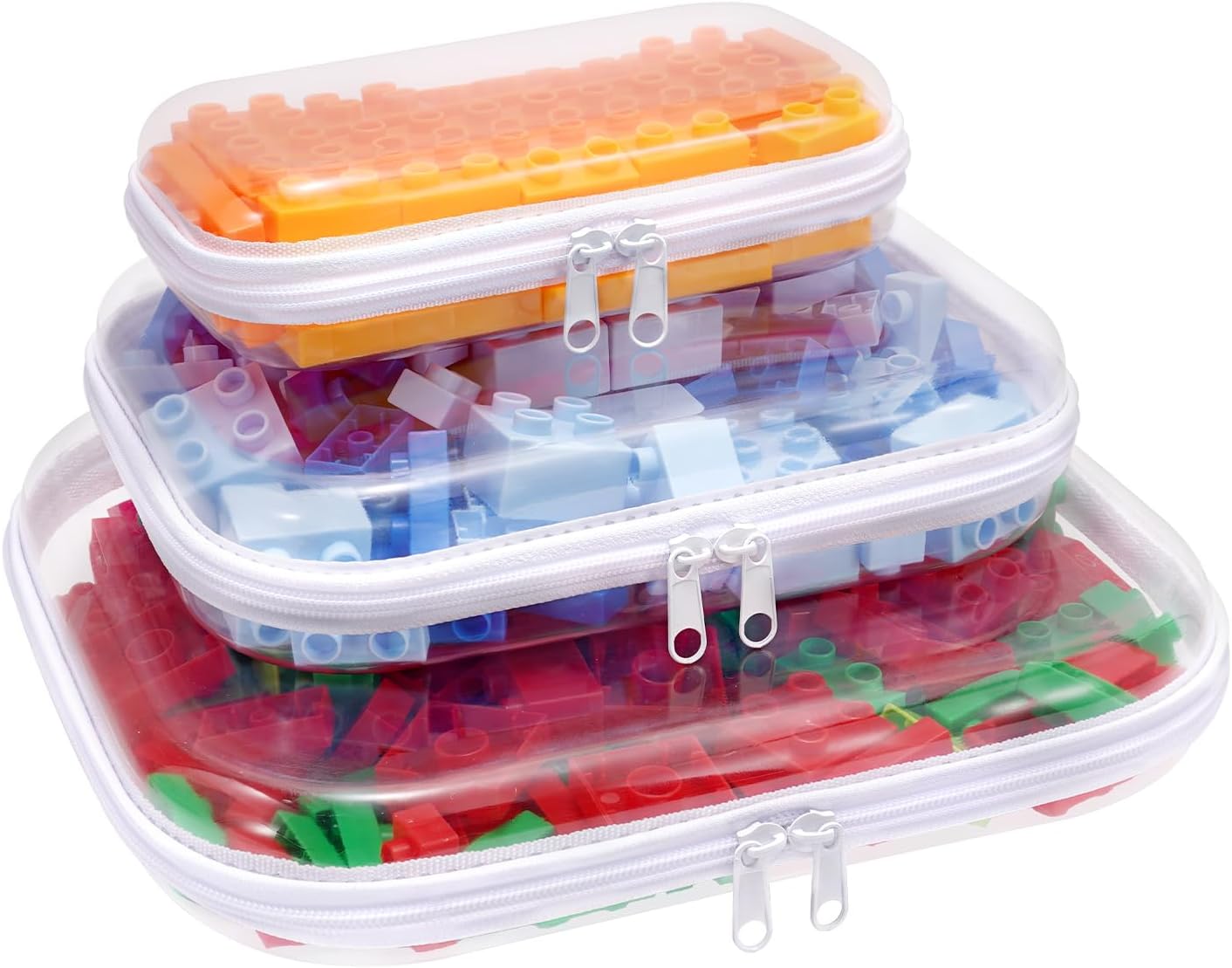 Clear Hard Plastic Zipper Case,Transparent Double Zippers Hard Pouch with 3pcs,Portable Travel Organizer Bin for Toy Storage