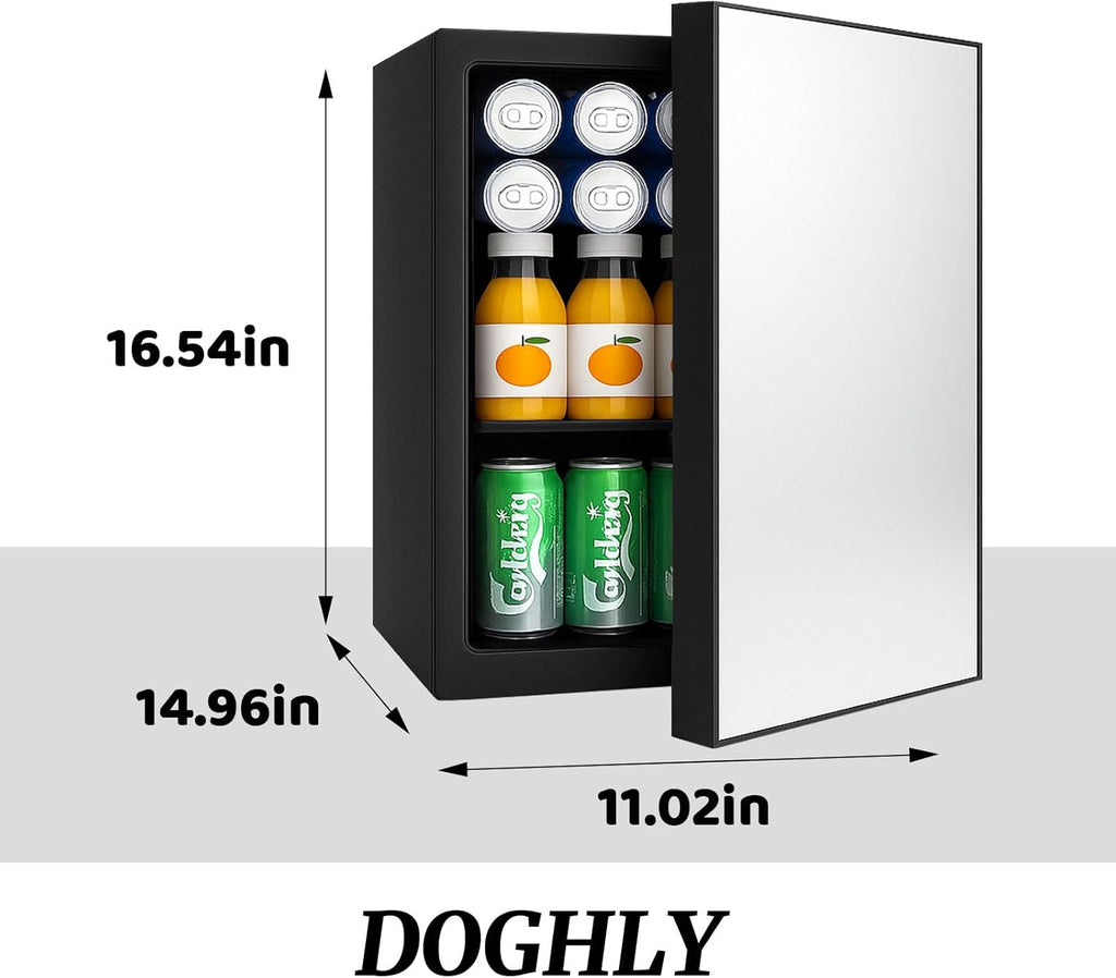 0.9 Cu.Ft Mini Refrigerator and Beauty Fridge, 24 Cans Mini Fridge with Mirror Door, Temperature Control, Removable Shelf, Compact Cooler for Bedroom, Dorm, Office, Beverage Beauty Storage