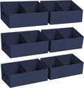 DIMJ Large Closet Shelf Organizer Bins 6 Packs with Handles and Divider, Fabric Trapezoid Storage Baskets, Foldable Clothes Containers Box for Shelf, Towel, Book, Toy, Purse, Hats, Navy Blue
