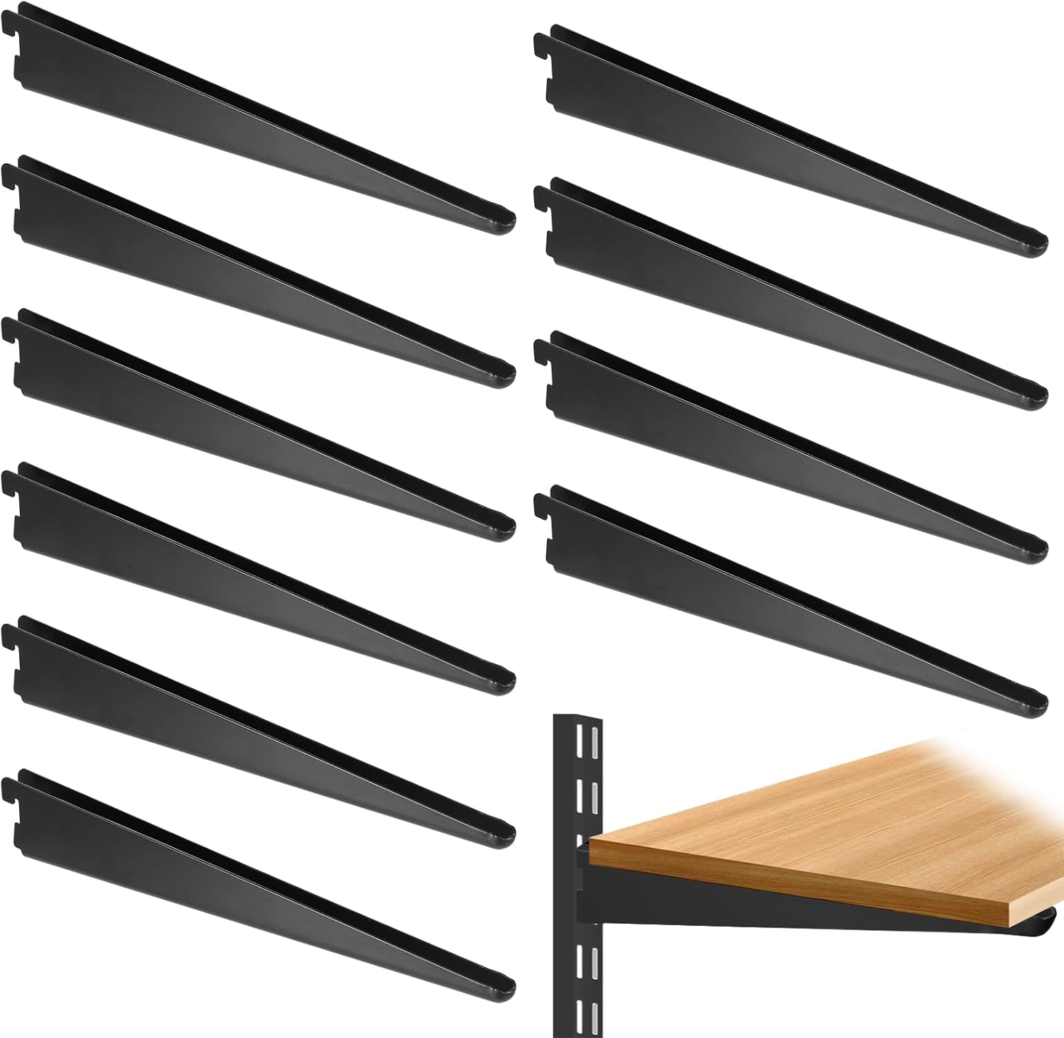 10 Pack 11.5‑Inch Adjustable Wire Shelf Brackets – Heavy‑Duty Double‑Track Closet & Wall Shelving System Supports（Black）