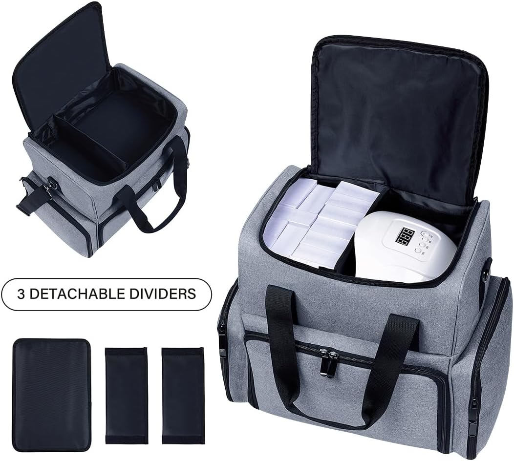 Large Makeup Cosmetic Bag with 3 Removable Case and 2 Removable Dividers Double Layer Travel Storage Organizer, Makeup Brushes Storage Section Grey