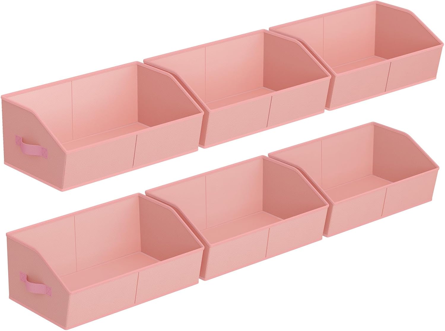 Storage Bins for Shelves - Large Trapezoid Closet Shelf Organizer, Fabric Organization Bins with Handles, Storage Baskets for Clothes, Towel, Purse, 6 Pack, Pink
