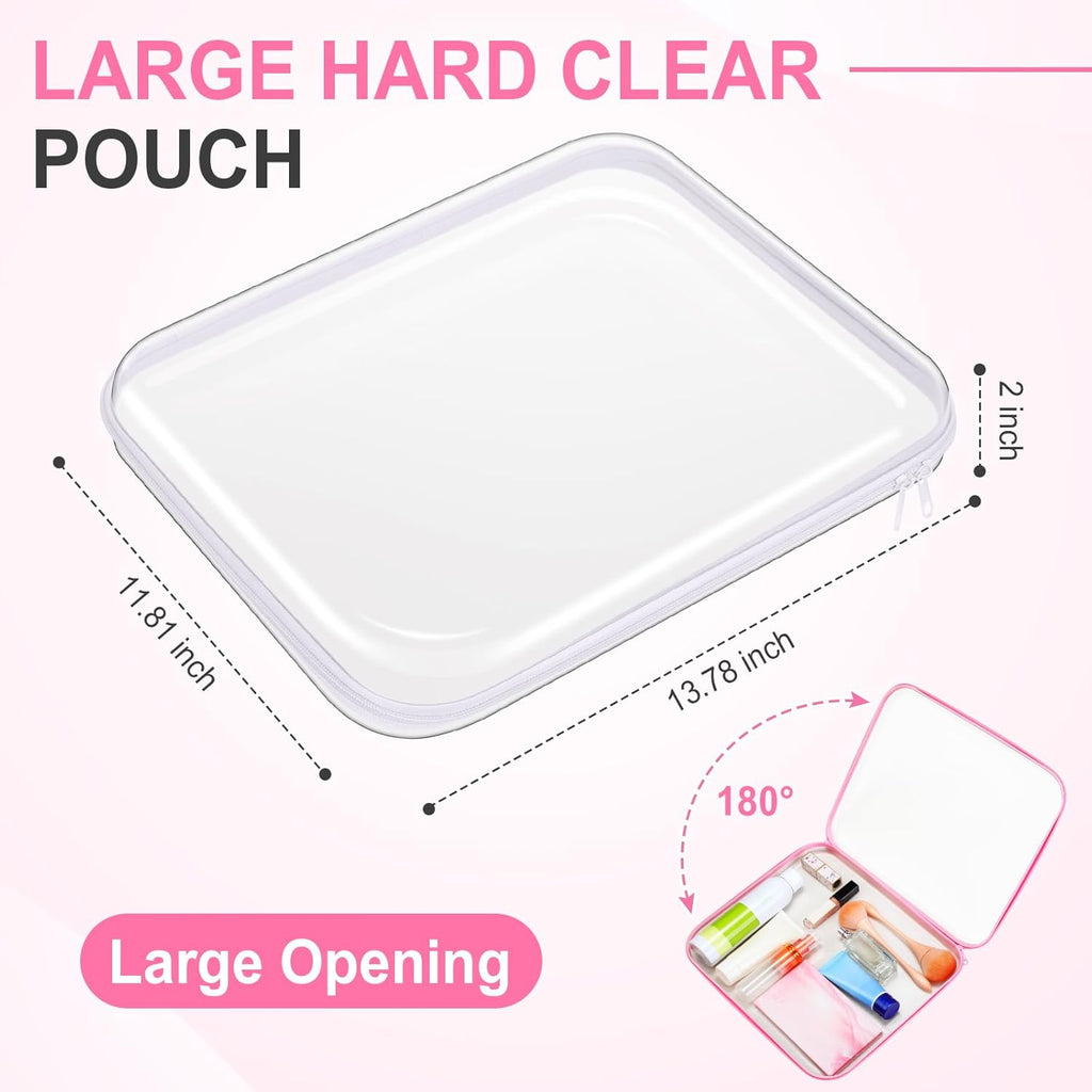 Sanwuta 6 Pcs Clear Hard Zipper Case Pencil Pouches Hard Plastic Zipper Pouches Makeup Bag Transparent Cases for Snacks Plastic Storage Organizer Box for Travel(Assorted Color,13.78 x 11.81 x 2 Inch)