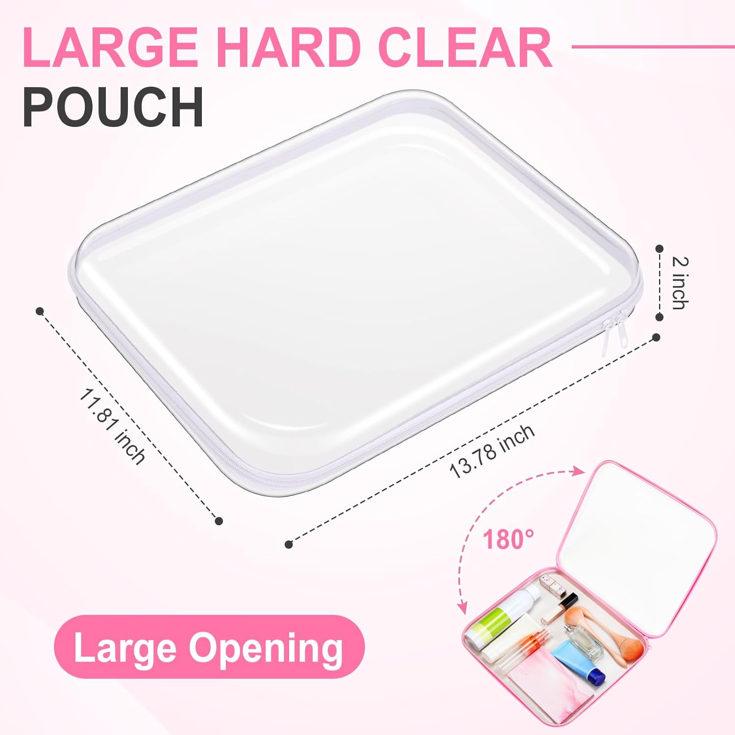 Sanwuta 6 Pcs Clear Hard Zipper Case Pencil Pouches Hard Plastic Zipper Pouches Makeup Bag Transparent Cases for Snacks Plastic Storage Organizer Box for Travel(Assorted Color,13.78 x 11.81 x 2 Inch)