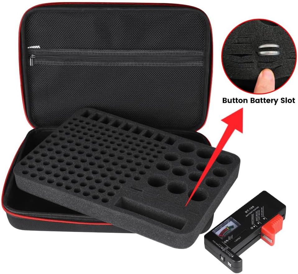 Battery Organizer Storage Box with Tester, Battery Vault Case Fireproof Waterproof Explosionproof Holder Box with Tester BT-168 Checker Carrying Case Container Bag Fit for 200+ Batteries AA AAA C D 9V