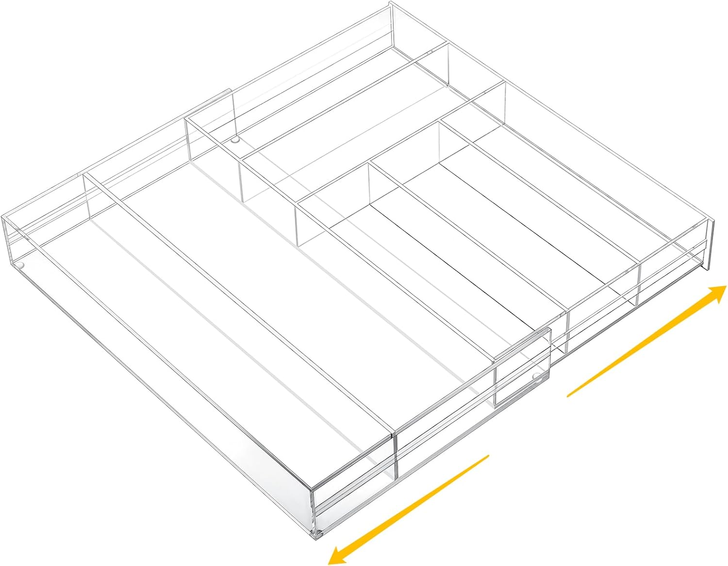 1 Pcs Acrylic Drawer Organizer 9'' up to 18'' x 15'' x 2'' Expandable Drawer Organizer Pens Notebook Ruler Makeup Tray with 7 Adjustable Compartments for Desk Office Kitchen Bathroom(Clear)