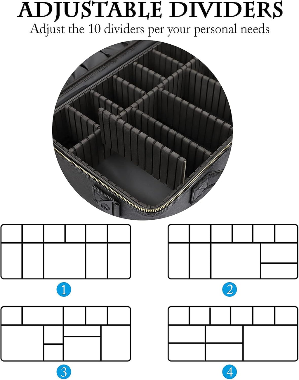 JOURMON Travel Makeup Train Case,Large Capacity Cosmetic Bags for Women,Portable Makeup Bag Organizer with Adjustable Dividers & Shoulder Strap(Black, L)