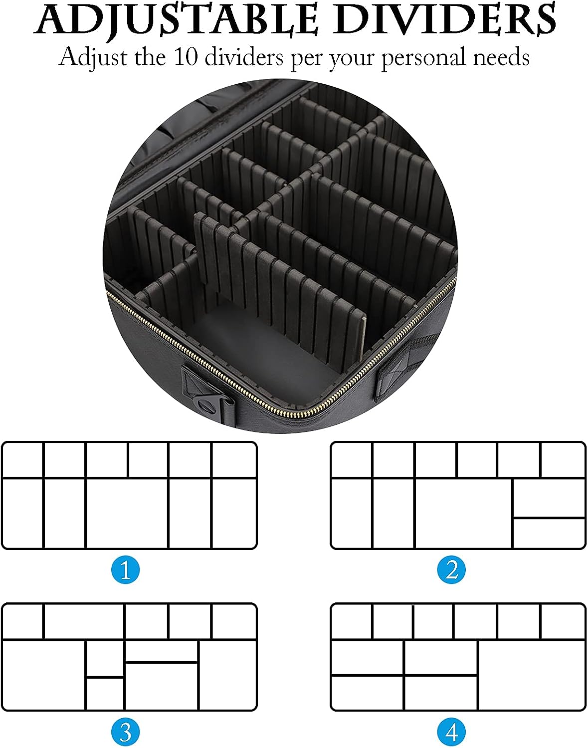 JOURMON Travel Makeup Train Case,Large Capacity Cosmetic Bags for Women,Portable Makeup Bag Organizer with Adjustable Dividers & Shoulder Strap(Black, L)