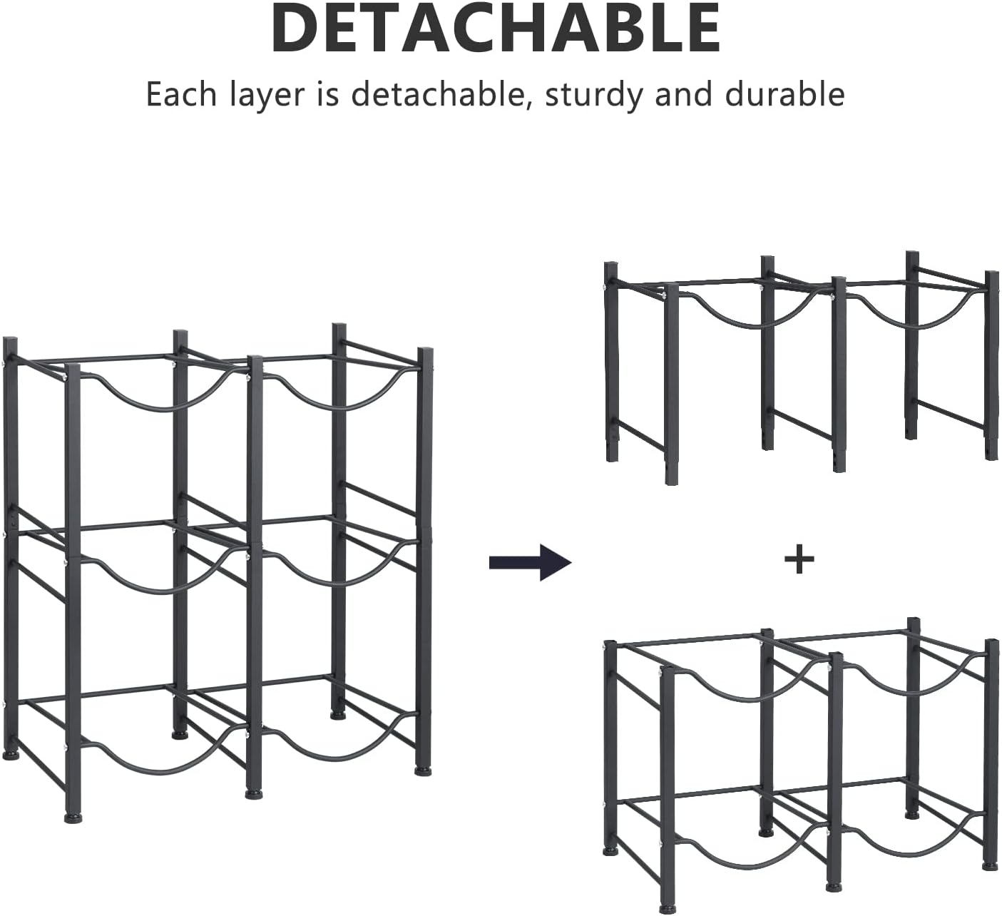 Nandae Water Cooler Jug Rack, 3-Tier Heavy Duty Water Bottle Holder Storage Rack 5 Gallon Water Jug Holder for 6 Bottle, Black