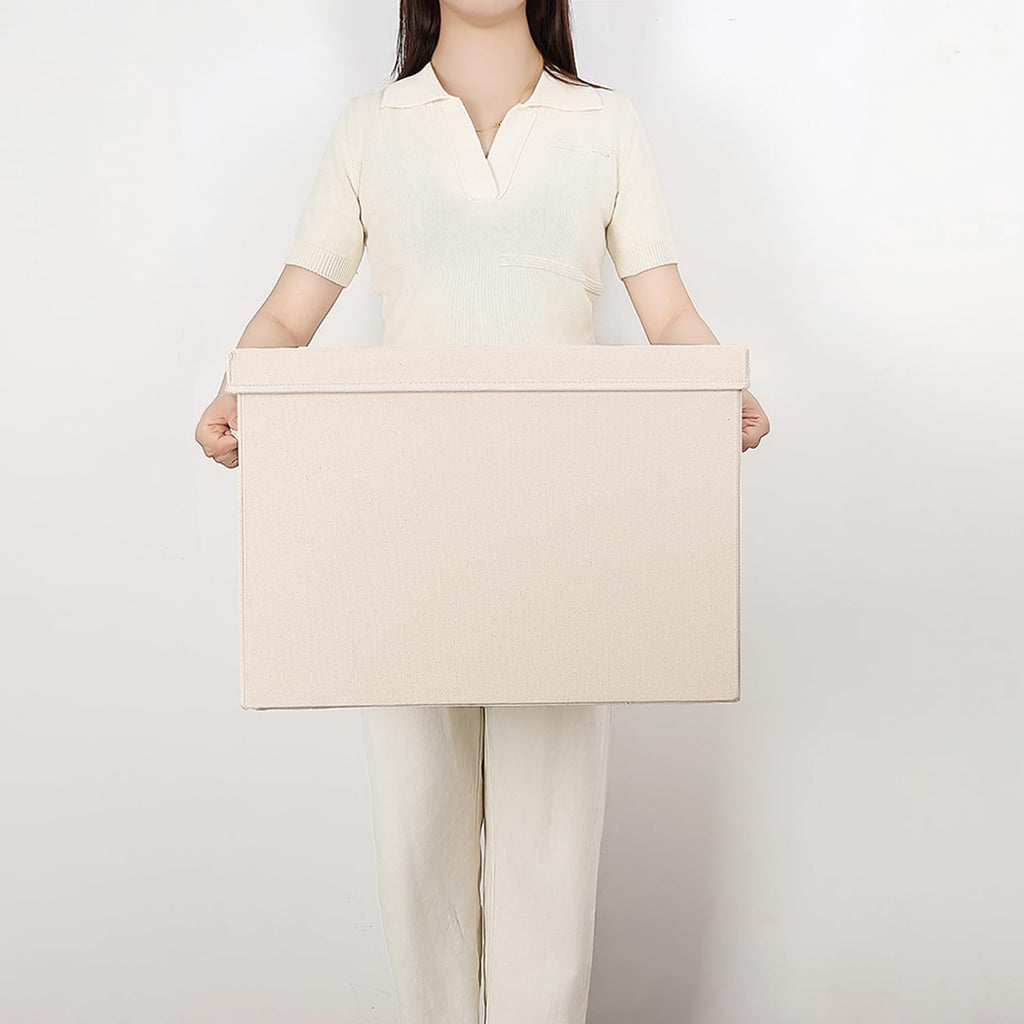 Foldable Storage Bins with Lids Cotton Canvas Rectangular Storage Box Ideal for Organization Lightweight and Durable (XXL)