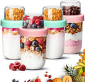 ComSaf Overnight Oats Containers with Lids (16oz+4oz, 4Pcs), Dual-Laryer Chia Pudding Jars with Dry and Wet Separation, Yogurt Parfait Cups for Oatmeal Cereal Nut Fruit, Meal Prep Glass Jars for Salad