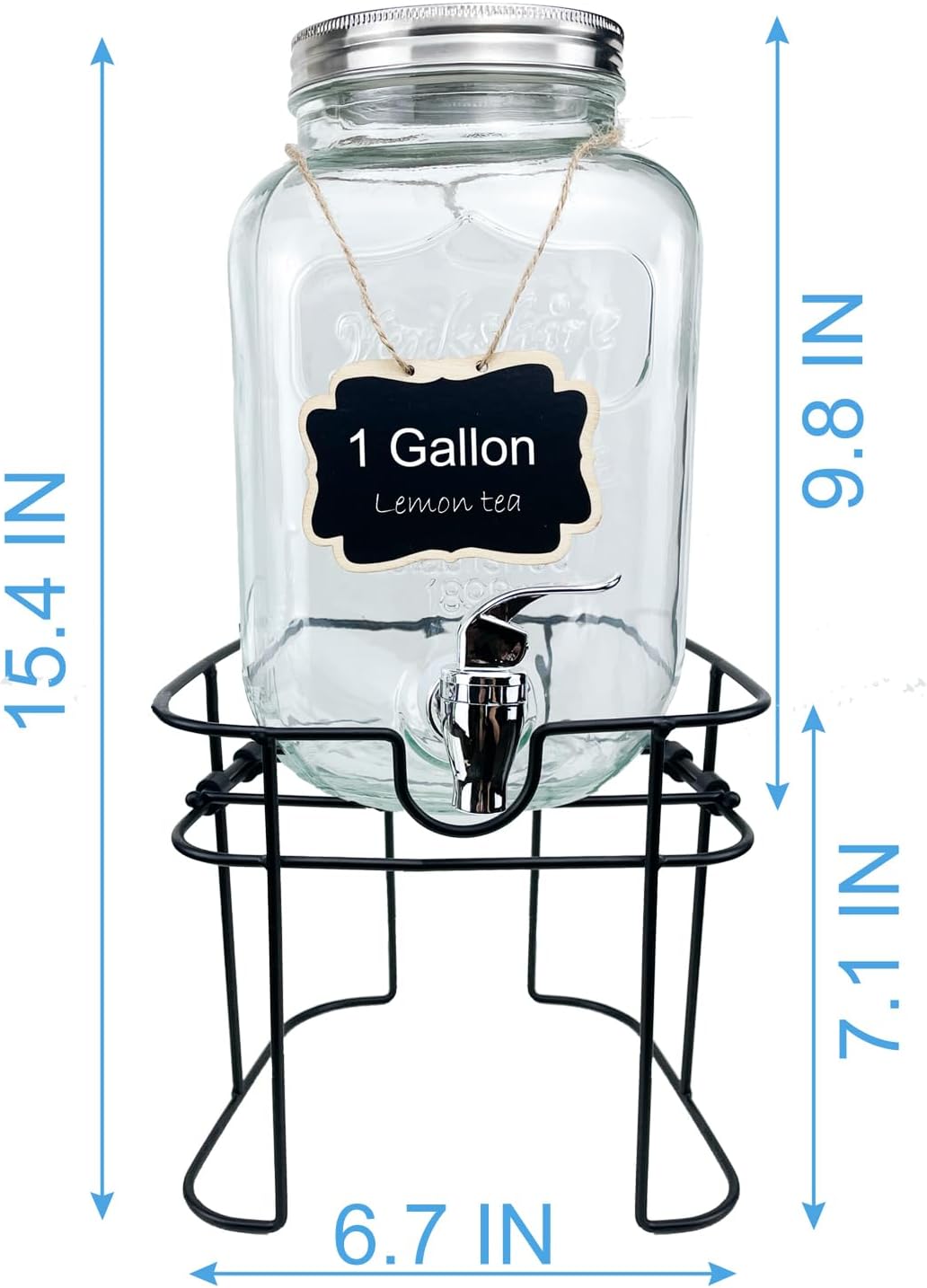 1 Gallon Glass Drink Dispenser for Parties, 1PCS Juice Lemonade Ice Tea Water Dispenser with Stand, HENABLE Beverage Dispensers with Spigot for BBQ, Picnic, Party