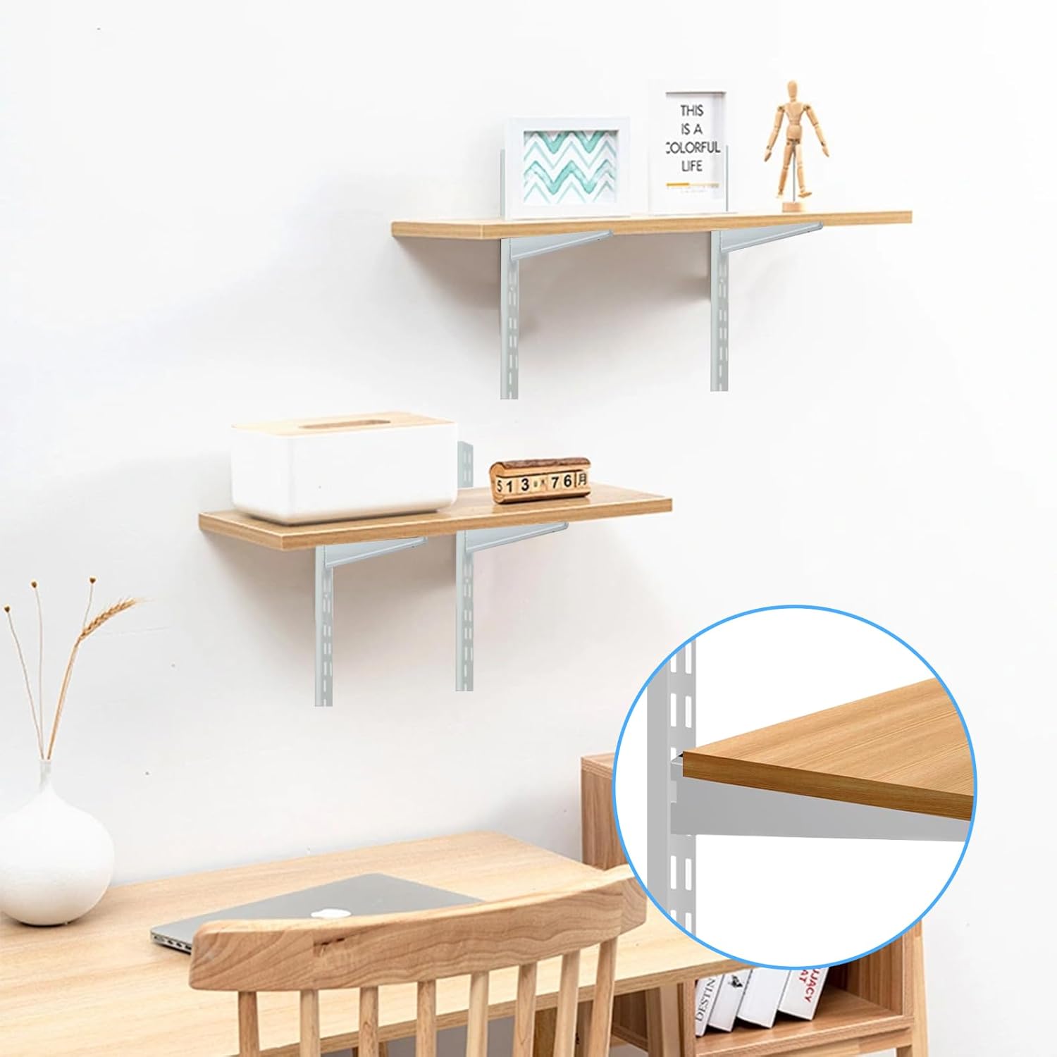 10 Pack 16.5‑Inch Adjustable Wire Shelf Brackets – Heavy‑Duty Double‑Track Closet & Wall Shelving System Supports（White）