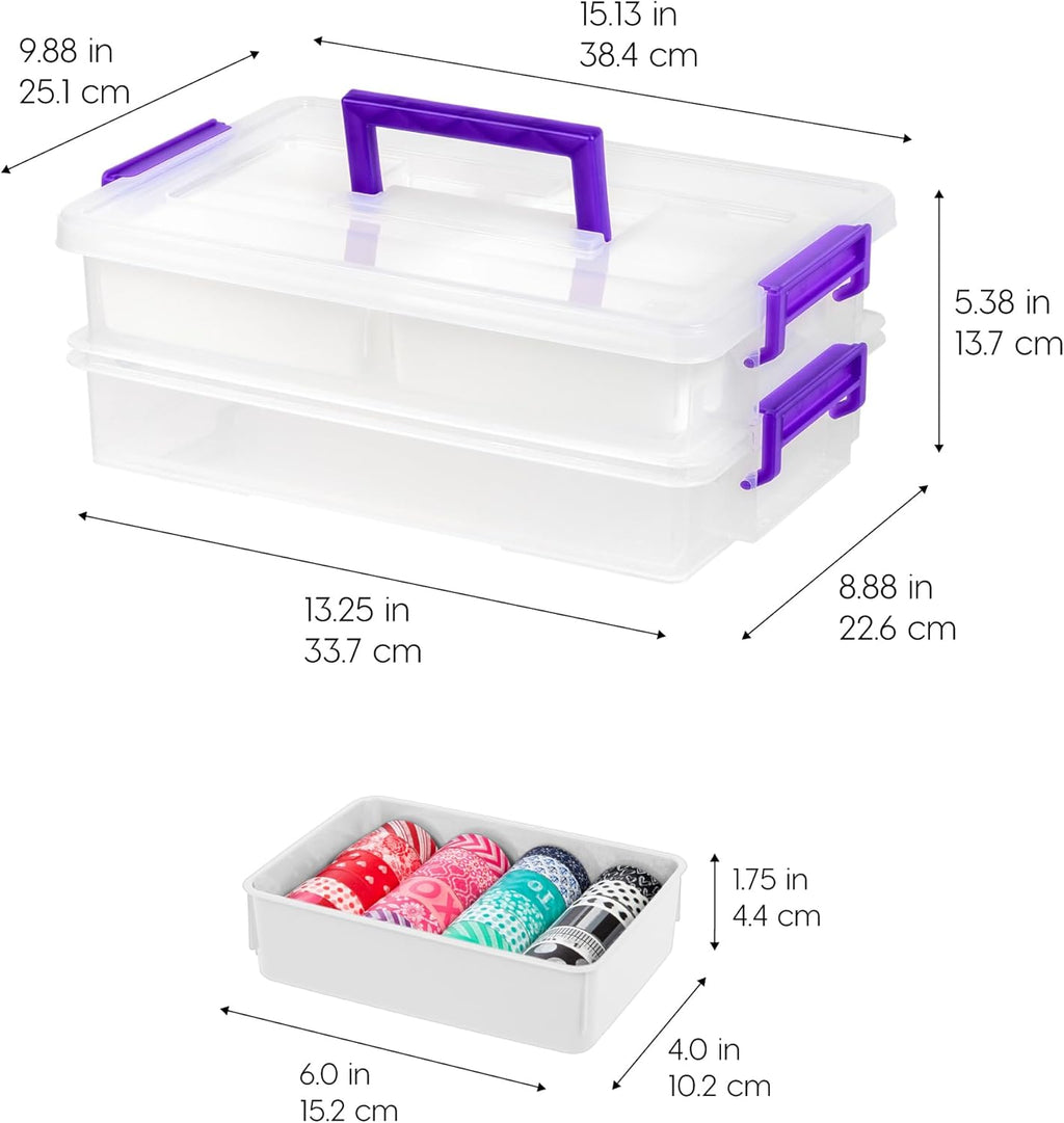 IRIS USA 9 Qt. Plastic Craft Storage Container Bins with Lids, 1 Pack, Small Art & Office Supply Organizer Tote, Sensory Bins & Boxes for Home & University, Latchable, Stackable, Portable, Clear
