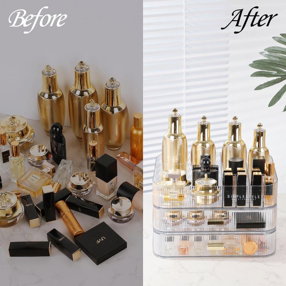 Makeup Organizer with Drawers Stackable Skincare Cosmetic Makeup organization for vanit Bathroom Desk Countertop