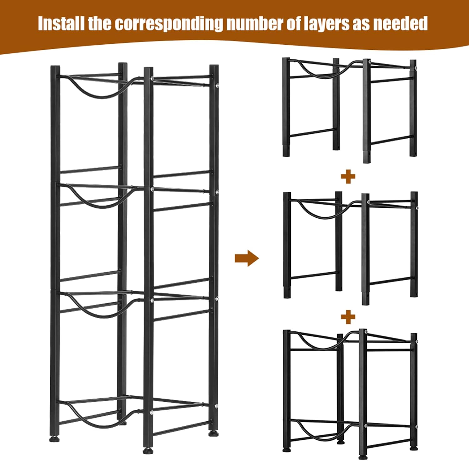 smusei 5 Gallon Water Bottle Holder 4 Tier Water Cooler Jug Stand Storage with 4 Slots for 5 Gal Water Dispenser Black Water Bottle Organizer Rack Metal for Office, Kitchen, Home