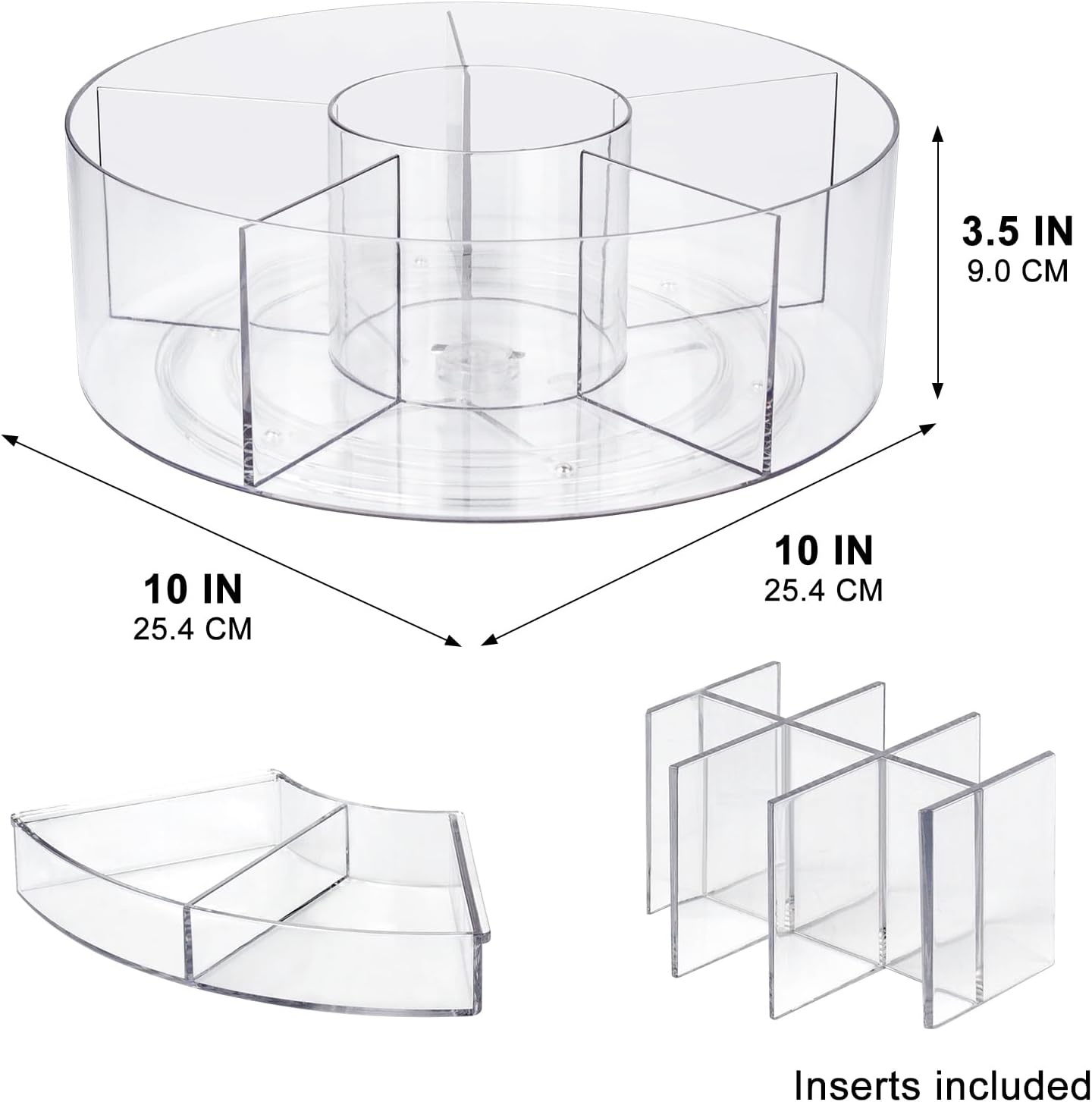 360° Rotating Makeup Organizer, 10" Clear Turntable Lazy Susan Organizer for Vanity, Bathroom Counter, Cabinet, Spinning Cosmetic Storage Holder with 6 Dividers for Skincare, Makeup Brushes, Lipsticks