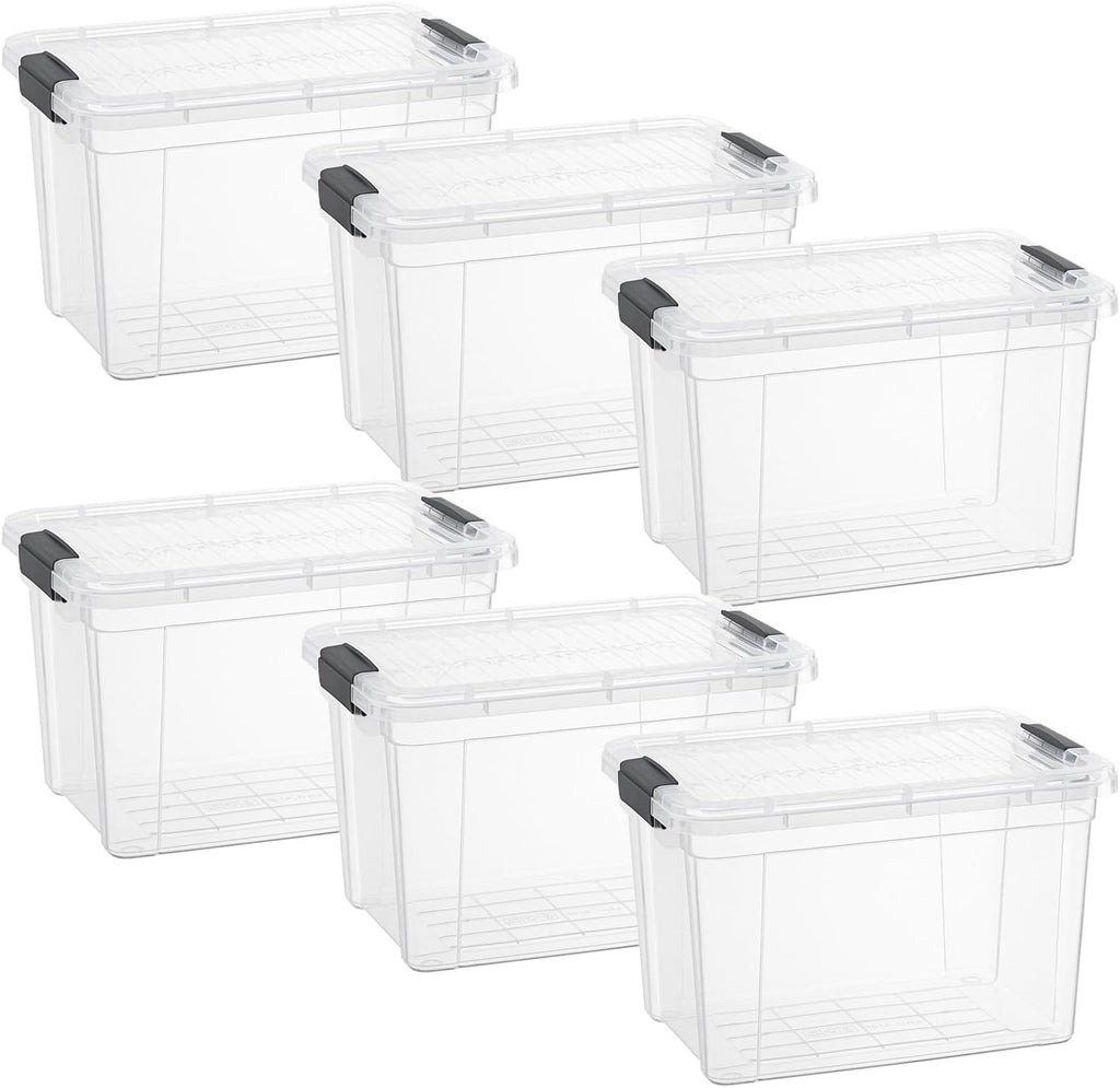 Superio Clear Storage Boxes with Lids, 8.75 Quart Plastic Container Bins for Organizing, Stackable Crates, BPA Free, Non Toxic, Odor Free, Organizers for Home, Office and Dorm, 6 Pack