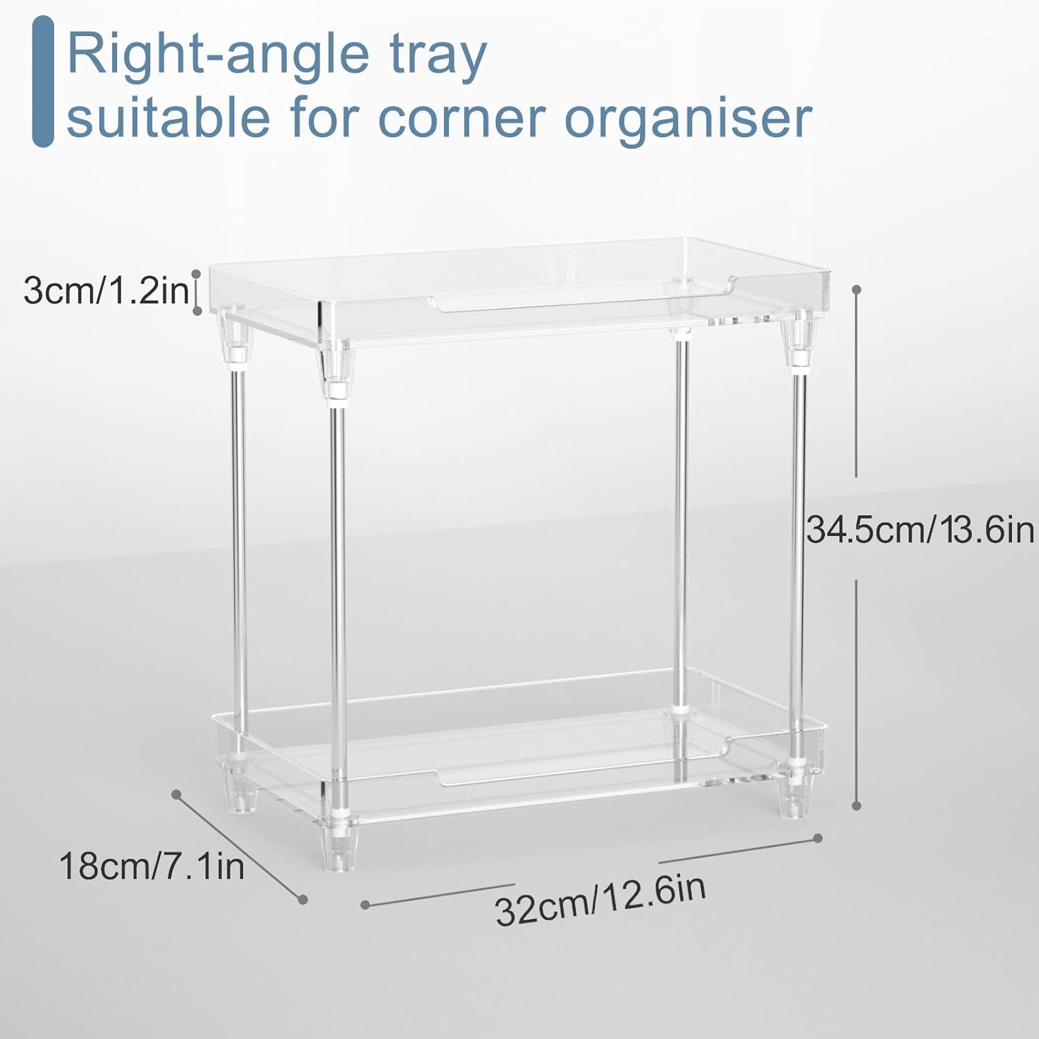Bathroom Organizer Countertop, 2-Tier Vanity Tray Corner Shelf for Makeup Cosmetic Perfume Skincare Bathroom Supplies and More, Multi-Functional Acrylic Organizer in Vanity Dresser Bathroom