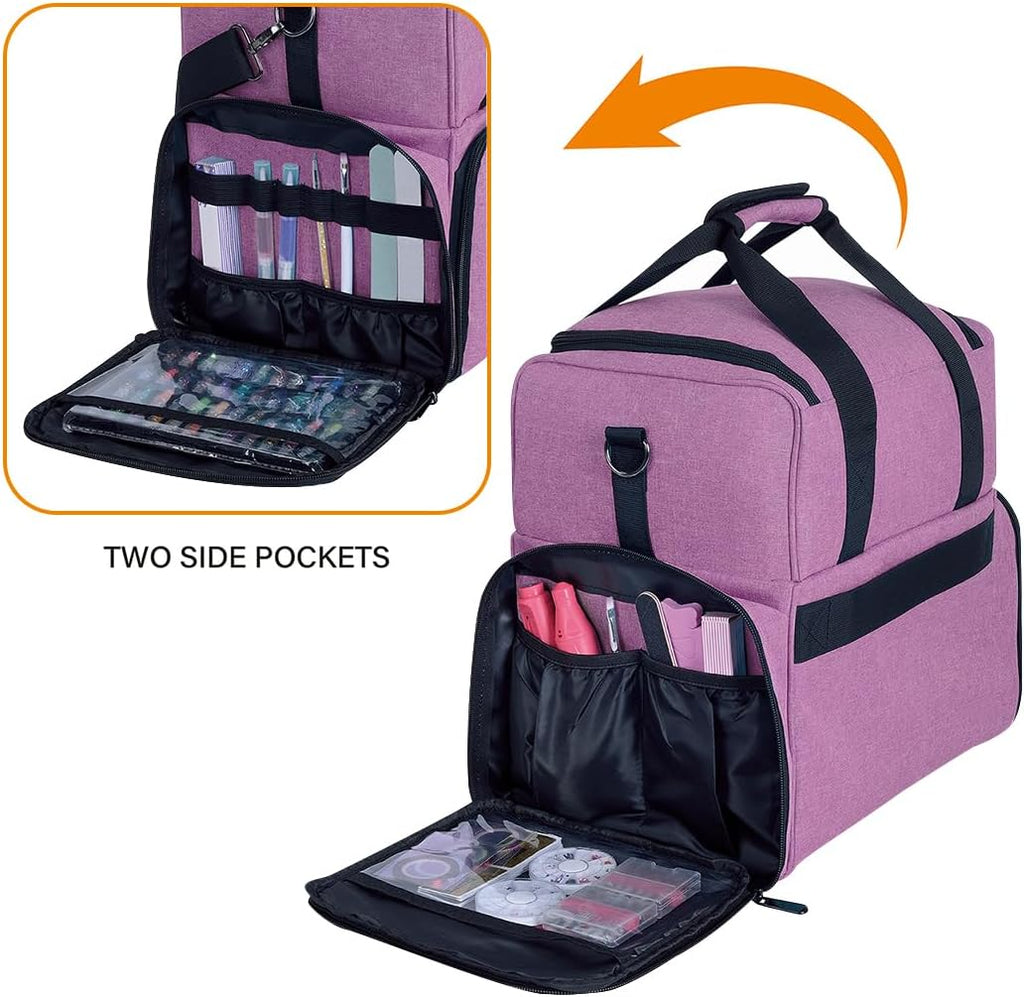 Large Makeup Cosmetic Bag with 3 Removable Case and 2 Removable Dividers Double Layer Travel Storage Organizer, Makeup Brushes Storage Section Purple