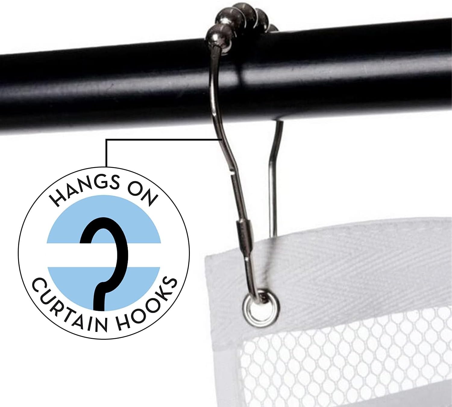 Quick Dry Fabric Bath Hanging Mesh Pockets Shower Organizer with 6-Pocket, 4 Hooks