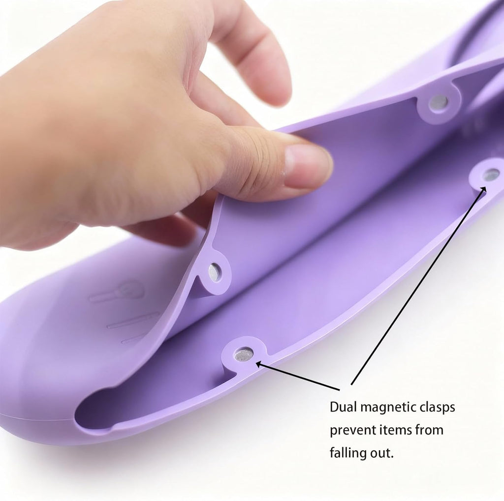 Magnetic Silicone Makeup Brush Holder – Portable Cosmetic Brush Organizer Case, Travel Makeup Tool Storage for Purse, Bag & Beauty Essentials (Purple)