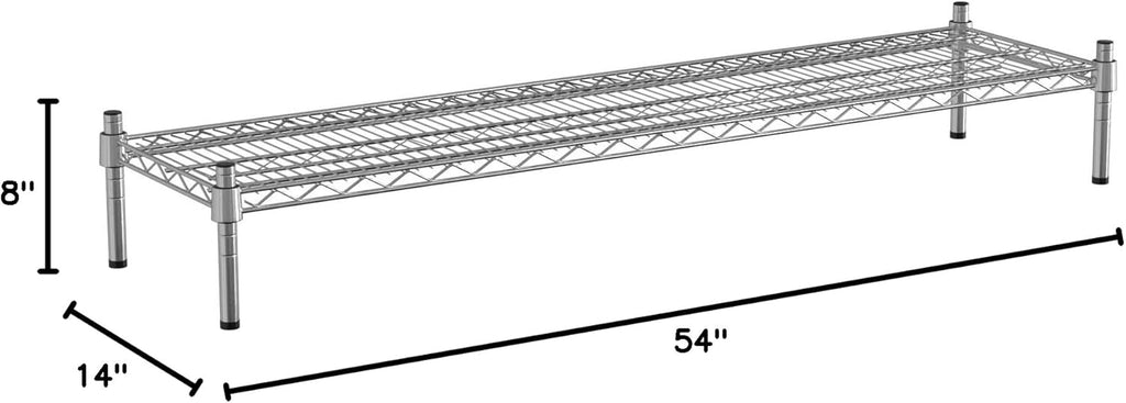 14" x 54" NSF Chrome Wire Stationary Dunnage Storage Rack with 8" Posts, Ideal for Commercial Kitchen, Home, Garage, Warehouse, Shelters
