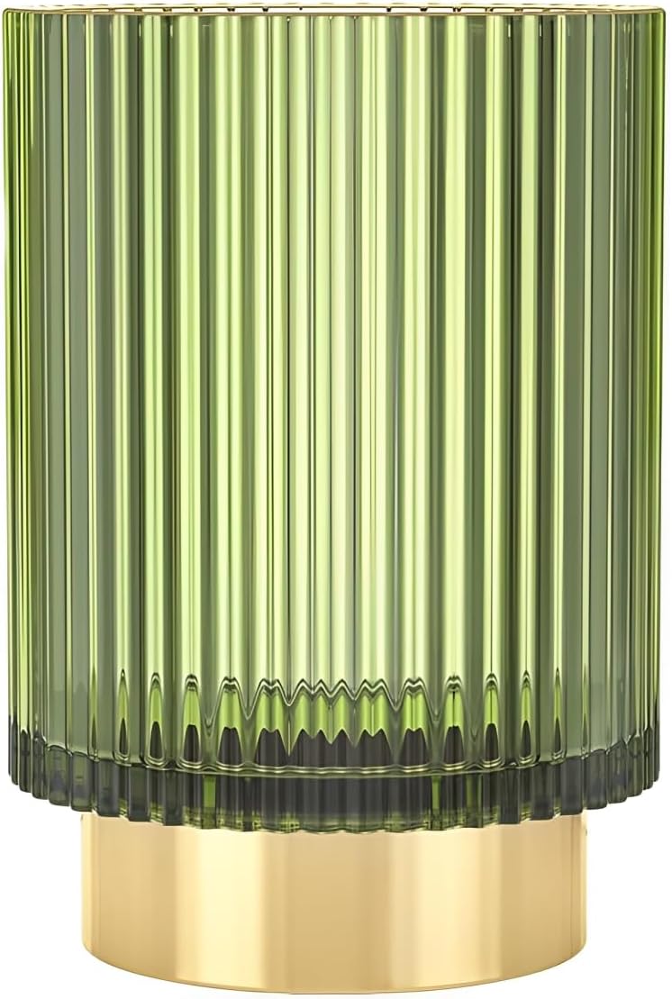 Makeup Brush Holder Organizer, Heavy Crystal Glass Brush Storage Holder, Vintage Cosmetic Make Up Bathroom Brushes Cup Pen Pencil Toothbrush Holder Striped Vase (Large (green))