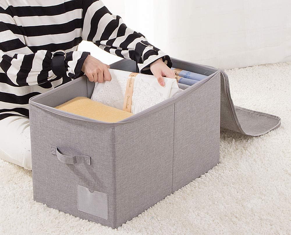 iwill CREATE PRO Pack of 2, Large Size Folding Washable Fabric Storage Boxes for Bedding Sheets, Blankets, Pillows, Clothing, Toys, Dark Gray